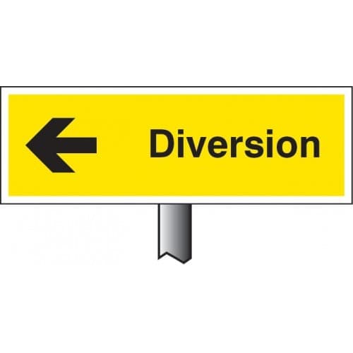 Diversion Left Verge Sign with Post | 450mm x 150mm