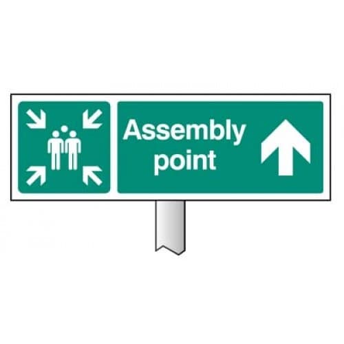 Assembly Point Straight Ahead Verge Sign with Post | 450mm x 150mm