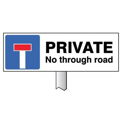 Private - No Through Road Verge Sign with Post | 450mm x 150mm