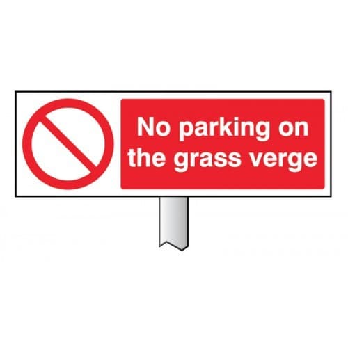 No Parking on the Grass Verge Sign with Post | 450mm x 150mm