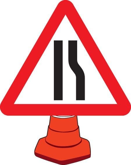 Road Narrowing Right Cone Sign | 750mm Triangle | Reflective Polypropylene