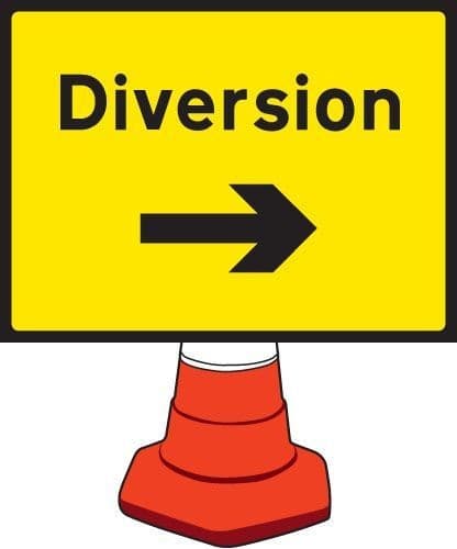 Diversion Right Cone Sign | 600mm x 450mm | Reflective Polypropylene