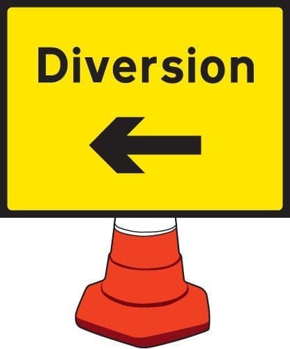 Diversion Left Cone Sign | 600mm x 450mm | Reflective Polypropylene