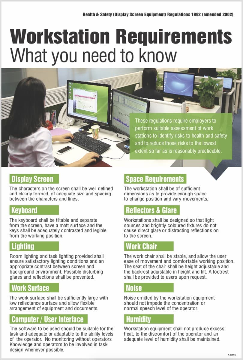 Display Screen Equipment Regulations 1992 Poster | 400mm x 600mm | Rigid Plastic