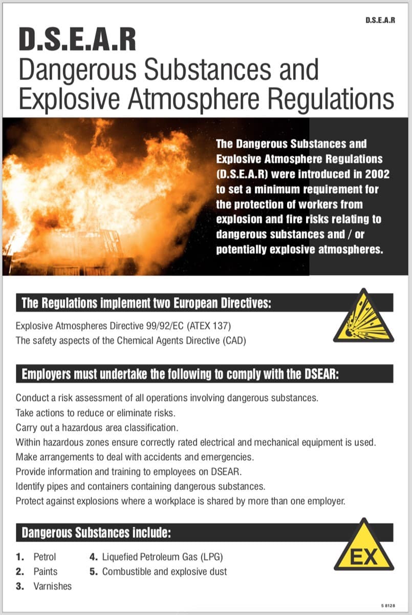 DSEAR Poster (Dangerous Substances & Explosive Atmosphere Regulations) | 400mm x 600mm | Rigid Plastic