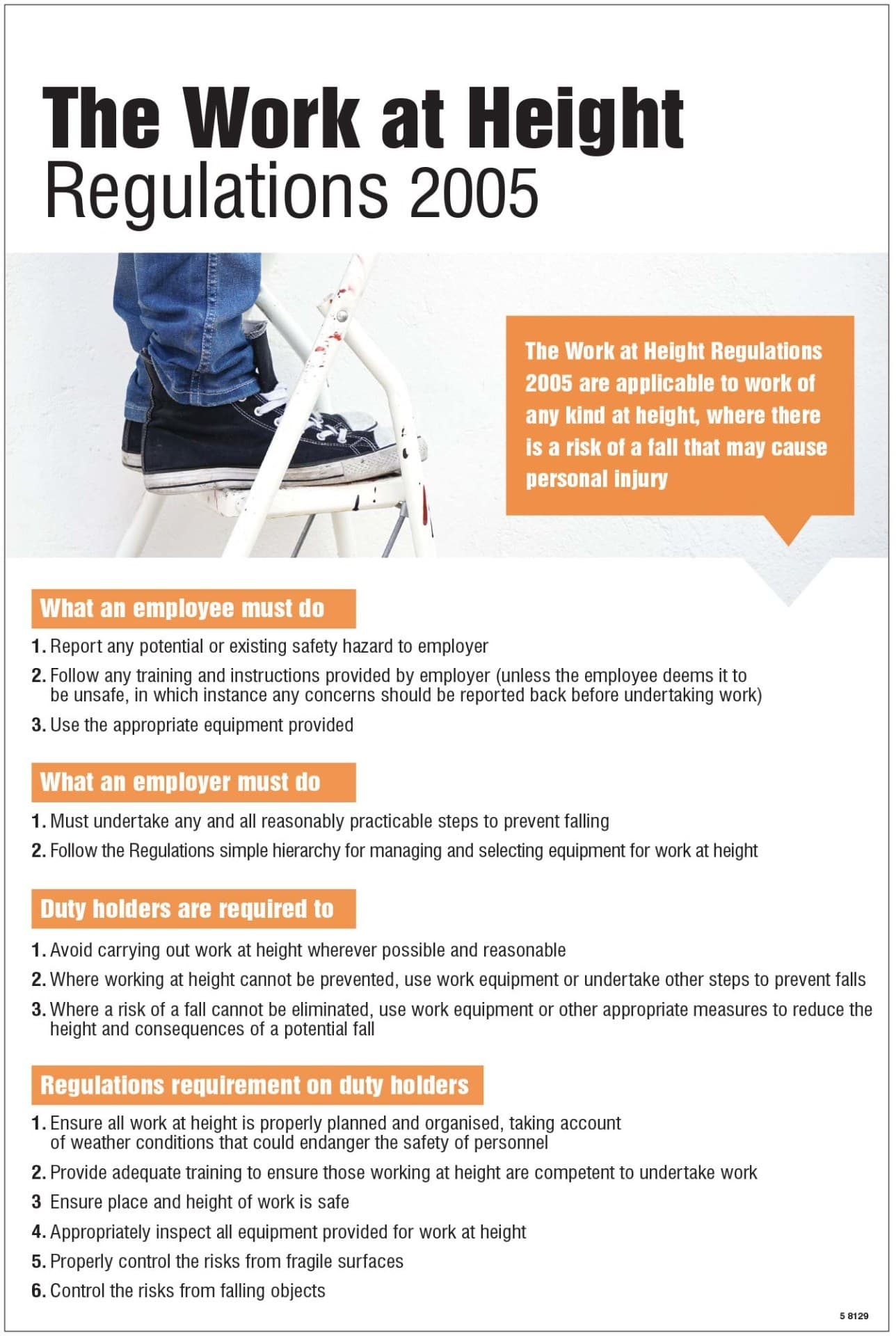 Working at Heights Regulation Poster | 400mm x 600mm | Rigid Plastic