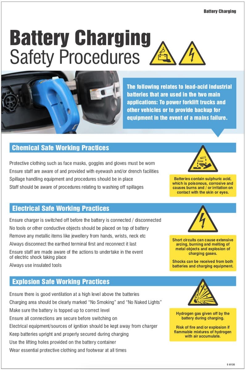 Battery Charging Safety Poster | 400mm x 600mm | Rigid Plastic