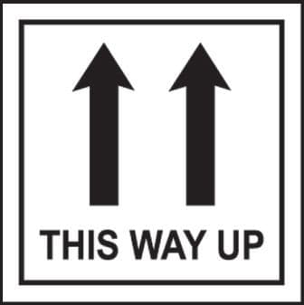 This Way Up Labels (Roll of 250) | 75mm x 100mm | Self Adhesive Vinyl