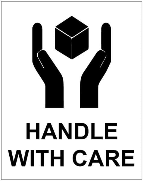 Handle With Care Labels (Roll of 250) | 75mm x 100mm | Self Adhesive Vinyl