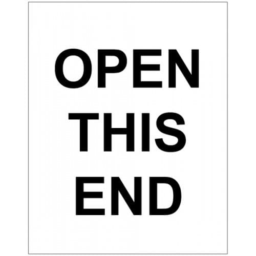 Open This End Labels (Roll of 250) | 75mm x 100mm | Self Adhesive Vinyl