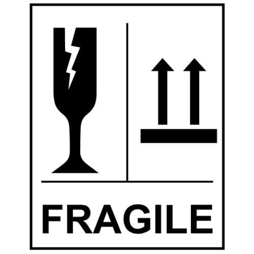 Fragile Glass This Way Up Labels (Roll of 250) | 75mm x 100mm | Self Adhesive Vinyl