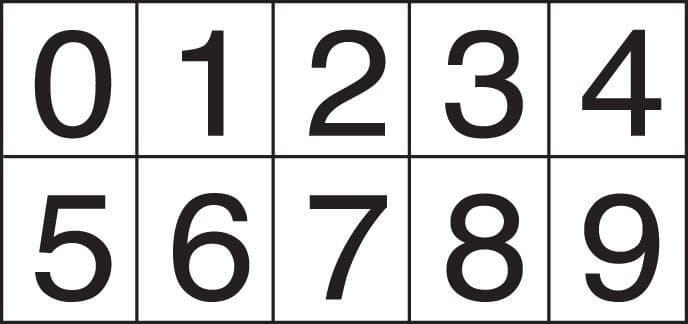 Numbering Sheet of 10 Black on White | 25mm Height | Self Adhesive Vinyl