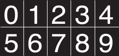Numbering Sheet of 10 White on Black | 25mm Height | Self Adhesive Vinyl