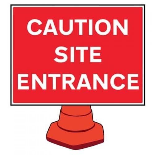 Caution Site Entrance Cone Sign | 600mm x 450mm | Reflective Polypropylene