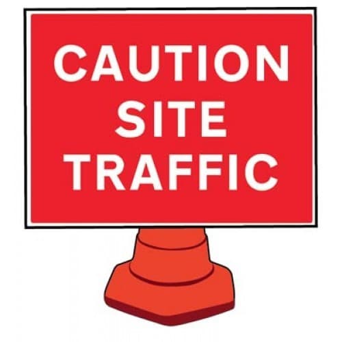 Caution Site Traffic Cone Sign | 600mm x 450mm | Reflective Polypropylene