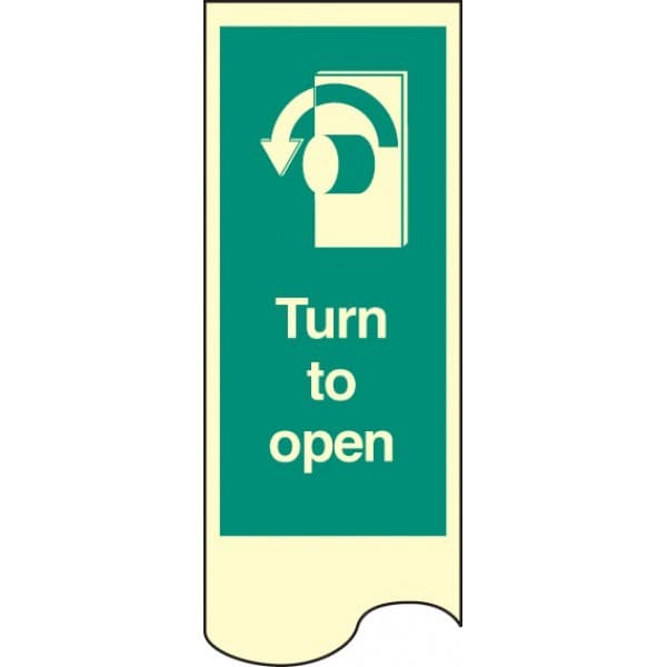 Turn Left To Open Door Plate Sign | 75mm x 300mm | Photoluminescent Rigid