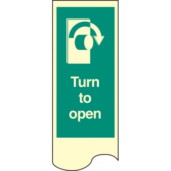 Turn Right To Open Door Plate Sign | 75mm x 300mm | Photoluminescent Rigid