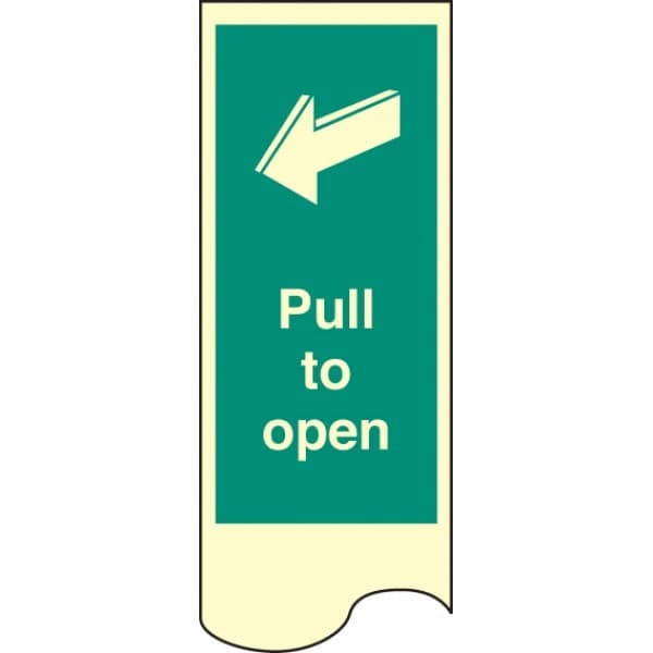 Pull To Open Door Plate Sign | 75mm x 300mm | Photoluminescent Rigid