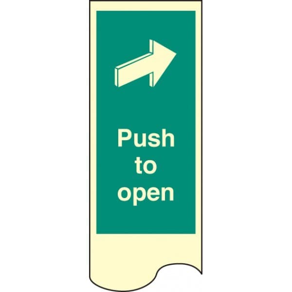 Push To Open Door Plate Sign | 75mm x 300mm | Photoluminescent Rigid