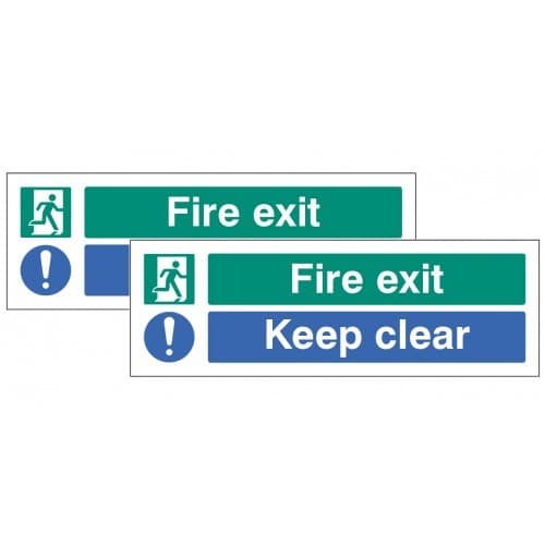 Fire Exit - Keep Clear Double Sided Window Sticker | 300mm x 100mm | Face Adhesive Vinyl