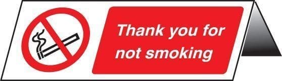 Thank You for Not Smoking Table Cards - Pack of 5 | 150mm x 50mm | Rigid Plastic