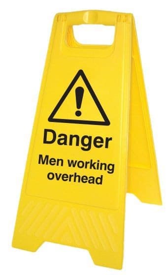 Danger Men Working Overhead Plastic 'A' Board Floor Standing Sign | 300mm x 600mm | Polypropylene