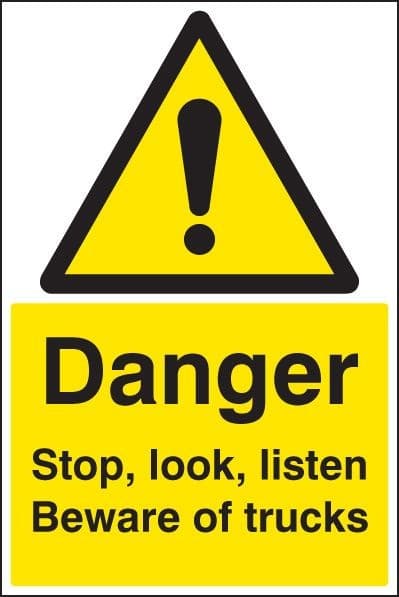 Danger Stop, Look, Listen Beware of Trucks Floor Graphic | 400mm x 600mm | Polycarbonate