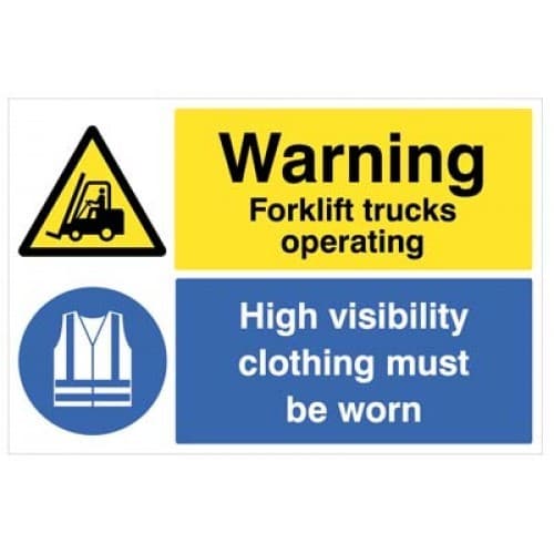 Warning Forklift Trucks Operating - High Visibility Clothing Must Be Worn Floor Graphic | 600mm x 400mm | Polycarbonate