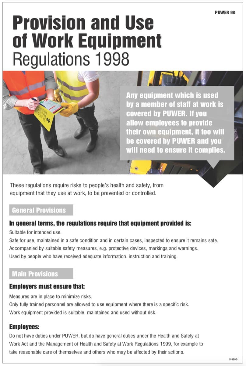 PUWER Guidance Poster | 400mm x 600mm | Rigid Plastic