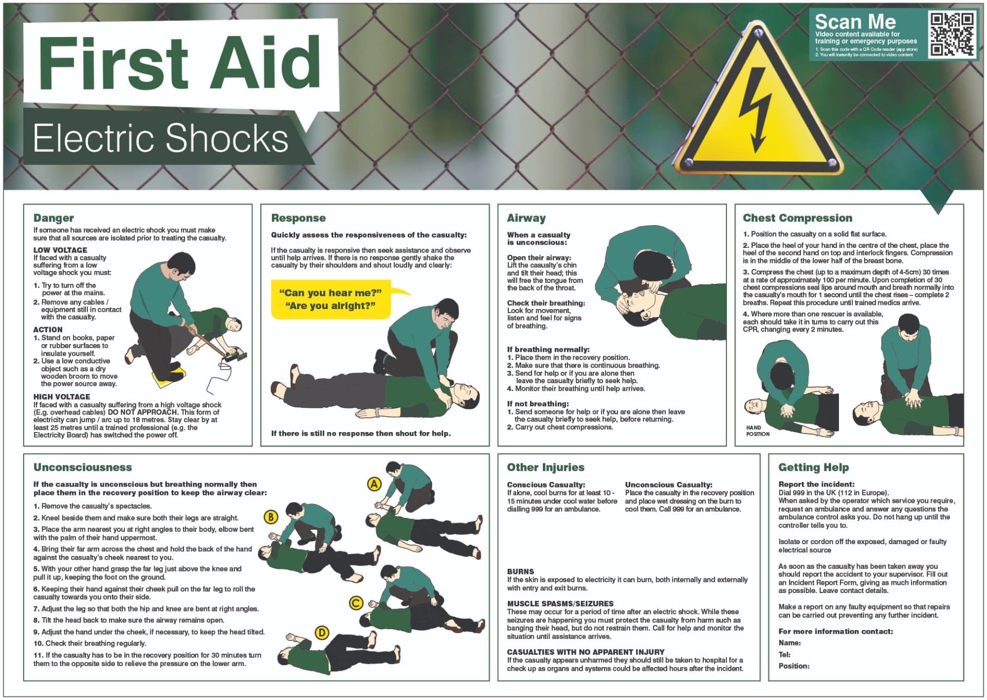 Electric Shock First Aid Poster | 594mm x 420mm | Synthetic Paper
