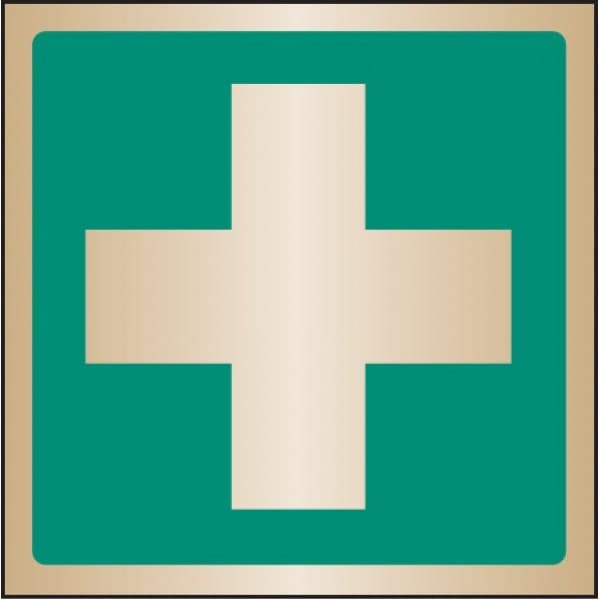 First Aid Symbol Safety Signs | 100mm x 100mm | Polished Brass