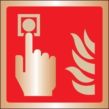 Fire Alarm Call Point Symbol Sign | 175mm x 175mm | Polished Brass (Prestige)