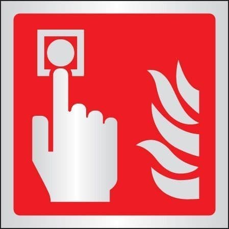 Fire Alarm Call Point Symbol Sign | 175mm x 175mm | Brushed Aluminium (Prestige)