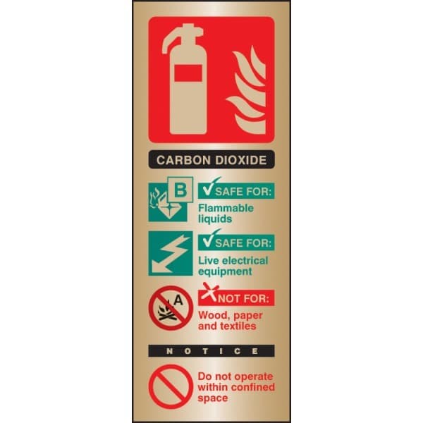 CO2 Extinguisher Identification Sign | 75mm x 200mm | Polished Brass