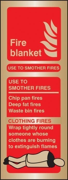 Fire Blanket Identification Sign | 75mm x 200mm | Polished Brass (Prestige)