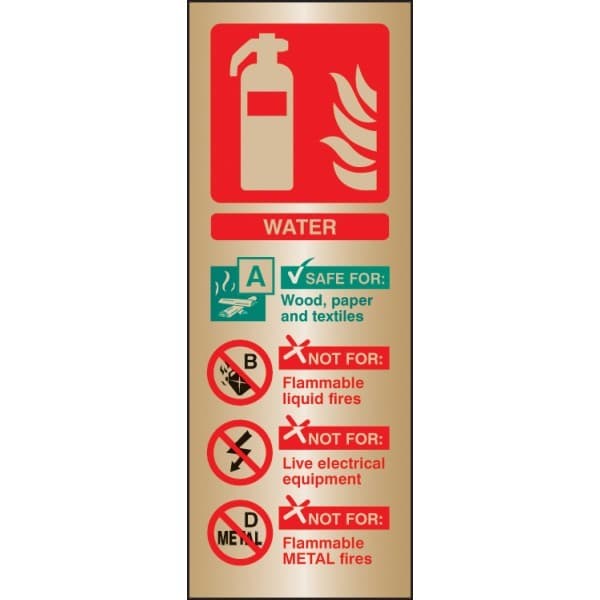 Water Extinguisher Identification Sign | 75mm x 200mm | Polished Brass