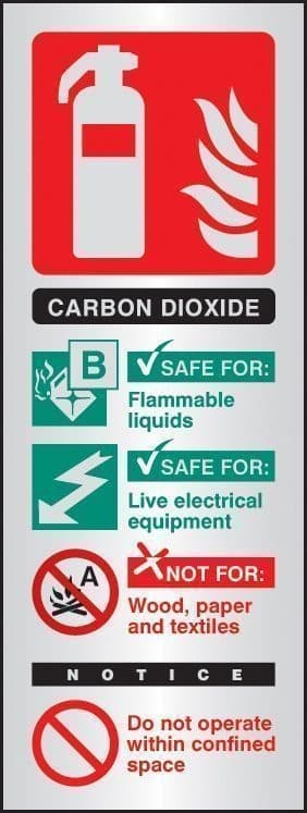 CO2 Extinguisher Identification Sign | 75mm x 200mm | Brushed Aluminium