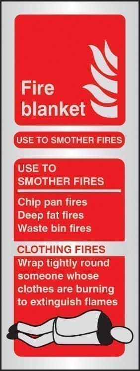 Fire Blanket Identification Sign | 75mm x 200mm | Brushed Aluminium (Prestige)