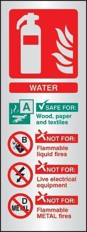 Water Extinguisher Identification Sign | 75mm x 200mm | Brushed Aluminium