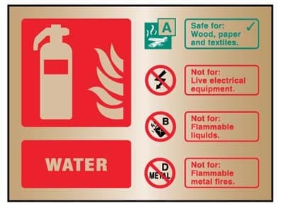 Water Extinguisher Identification Sign | 200mm x 150mm | Polished Brass (Prestige)