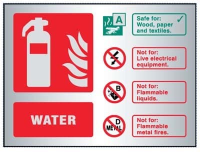 Water Extinguisher Identification Sign | 200mm x 150mm | Brushed Aluminium (Prestige)