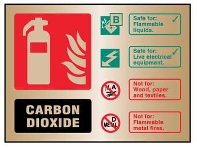 CO2 Extinguisher ID Sign | 200mm x 150mm | Polished Brass (Prestige)