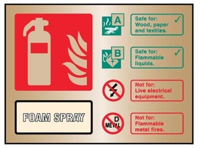 Foam Spray Extinguisher ID Sign | 200mm x 150mm | Polished Brass (Prestige)