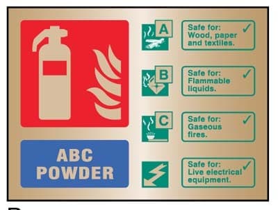 ABC Powder Extinguisher ID Sign | 200mm x 150mm | Polished Brass (Prestige)