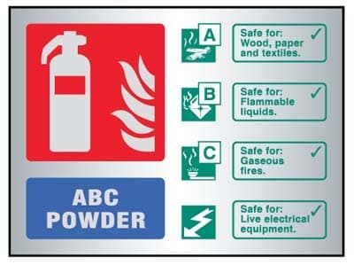 ABC Powder Extinguisher ID Sign | 200mm x 150mm | Brushed Aluminium (Prestige)