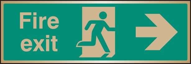 Fire Exit Arrow Right Sign with Running Man | 300mm x 100mm | Polished Brass (Prestige)