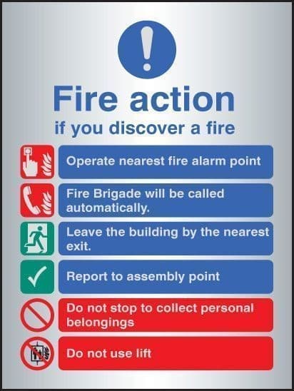 Fire Action Notice - Fire Brigade will be Called Automatically, Do Not Use Lift | 150mm x 200mm | Brushed Aluminium