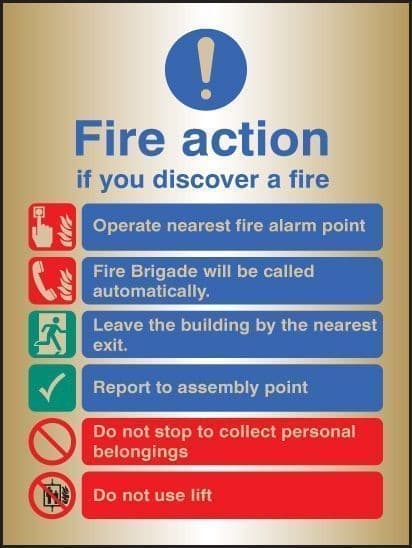 Fire Action Notice - Fire Brigade will be Called Automatically, Do Not Use Lift | 150mm x 200mm | Polished Brass