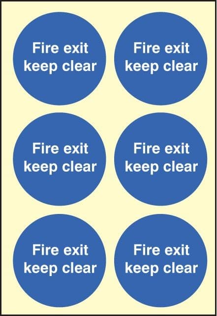 Fire Exit Keep Clear - Sheet of 6 Labels