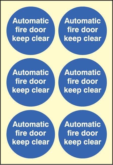 Automatic Fire Door Keep Clear - Sheet of 6 Labels